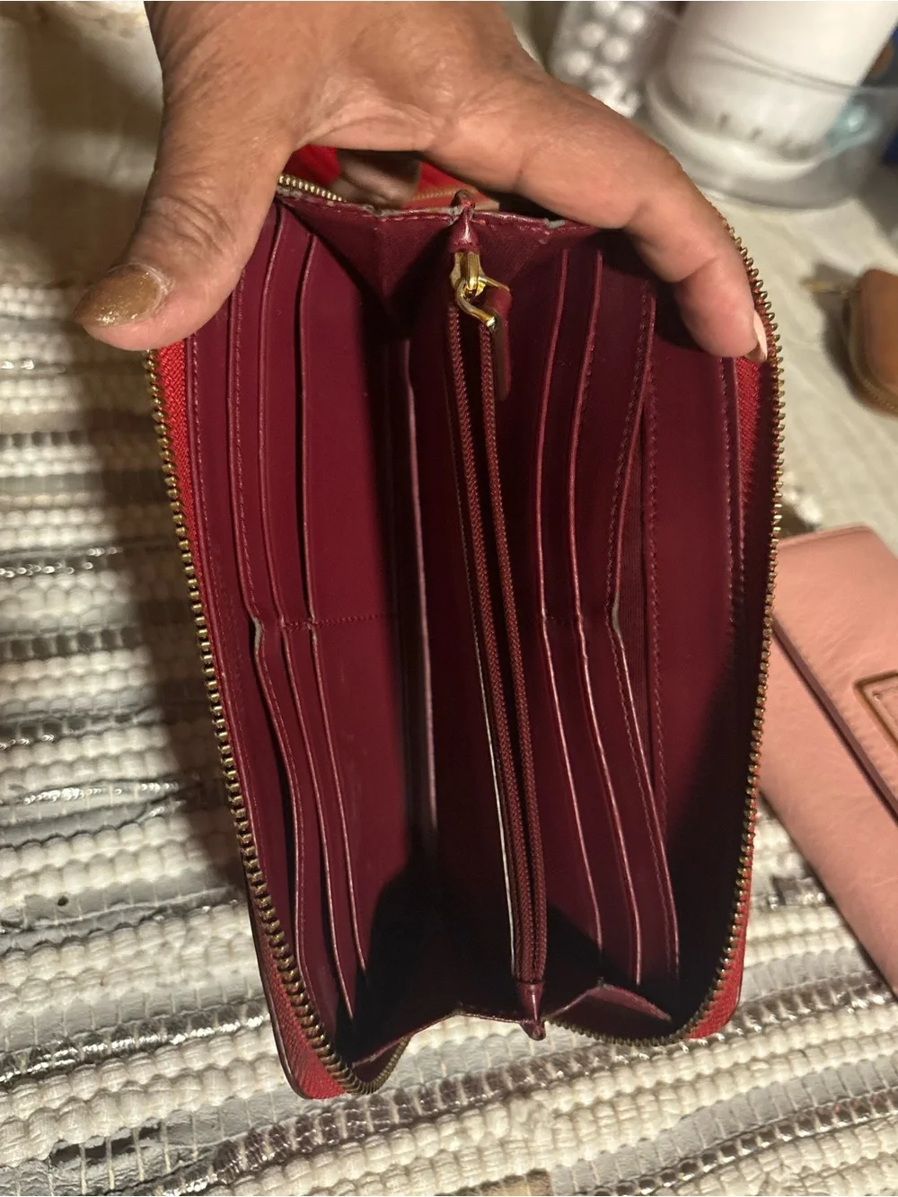 Marc Jacobs Red Leather Zip Wallet with Gold Plaque